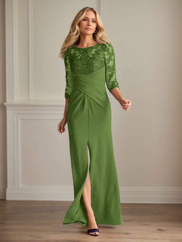 Vestido para madre de la novia de crepé elástico con encaje color ciruela