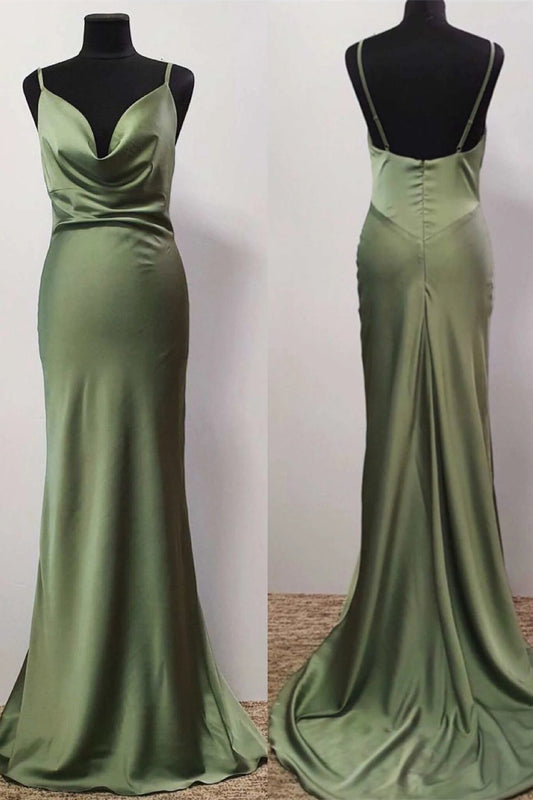Olivgrünes Trump-Ballkleid mit Wasserfallausschnitt, langes Kleid SYP107