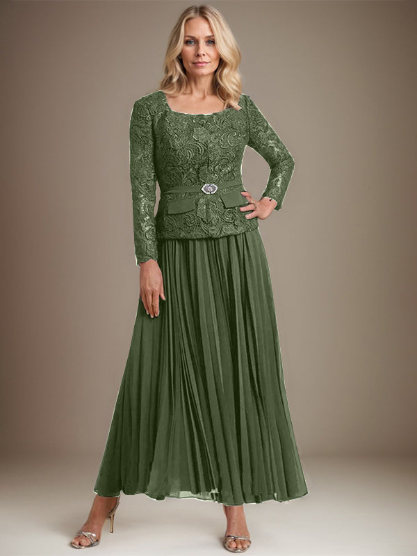 Vestido de gasa para madre de la novia con corte A, cuadrado, largo hasta los tobillos, con pliegues