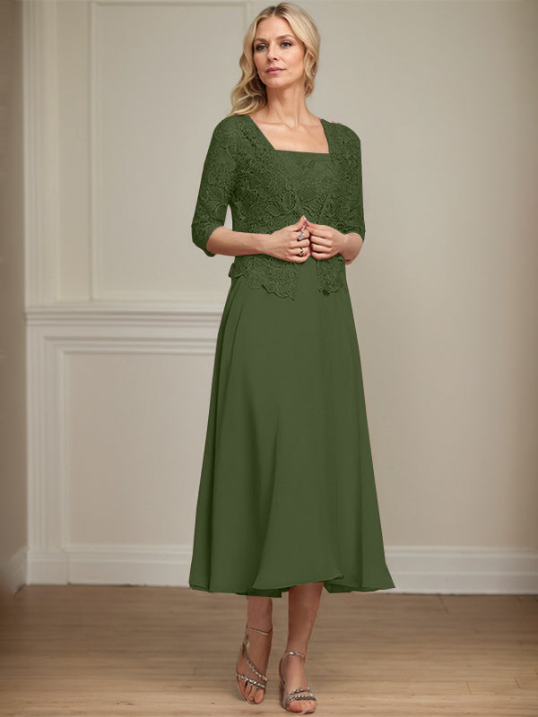 Vestido de gasa con encaje y lentejuelas para madre de la novia, corte A, largo hasta la rodilla