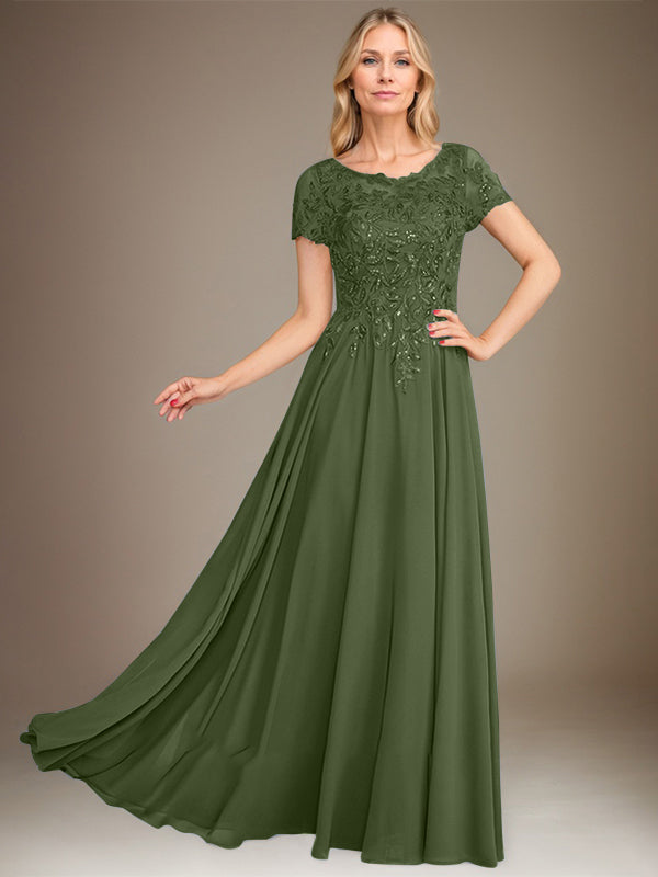 Vestido de gasa para madre de la novia, corte A, largo hasta el suelo, con apliques y lentejuelas