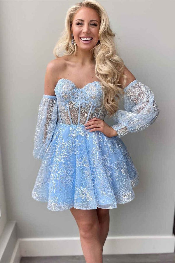 Lorna | Vestido de fiesta con escote en forma de corazón, corte A y mangas