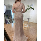 On Sale no return no refund One-Shoulder Beaded Turquoise Mermaid Evening Dress for Women's Wedding Party at LA72067