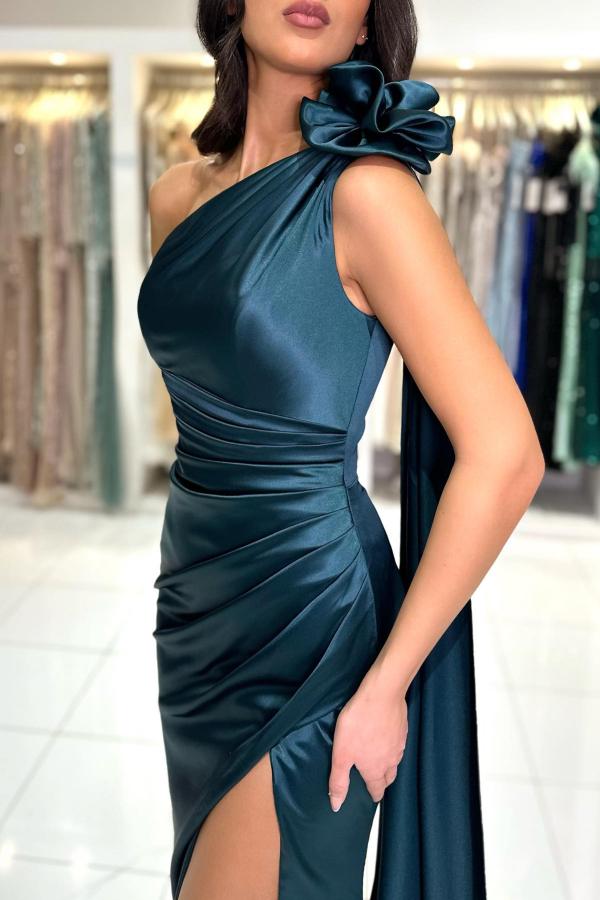 Schicke One-Shoulder-Ärmellose bodenlange Ballkleider mit Schlitz vorne
