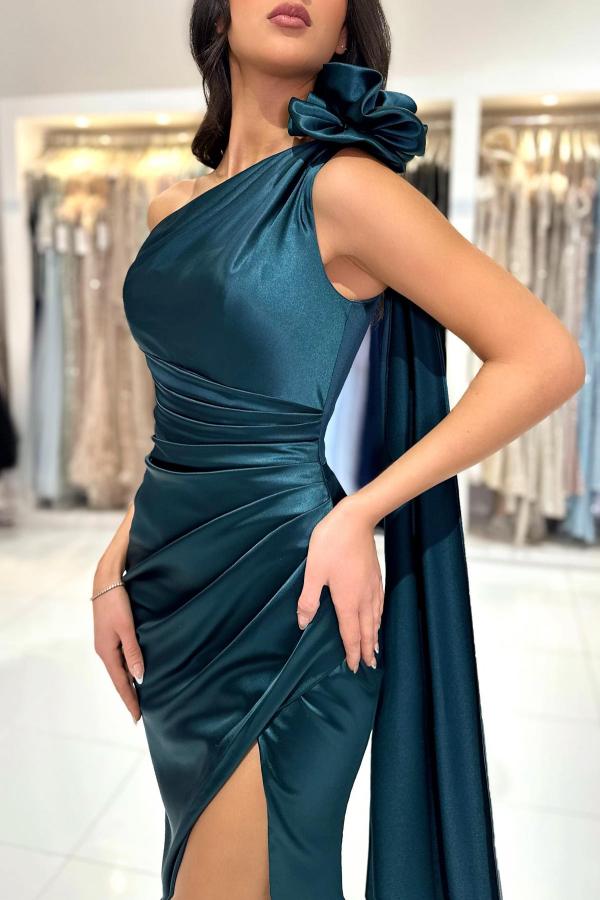 Schicke One-Shoulder-Ärmellose bodenlange Ballkleider mit Schlitz vorne