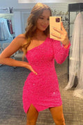 Langärmliges Pailletten-Heimkehrkleid in Pink SYH18 