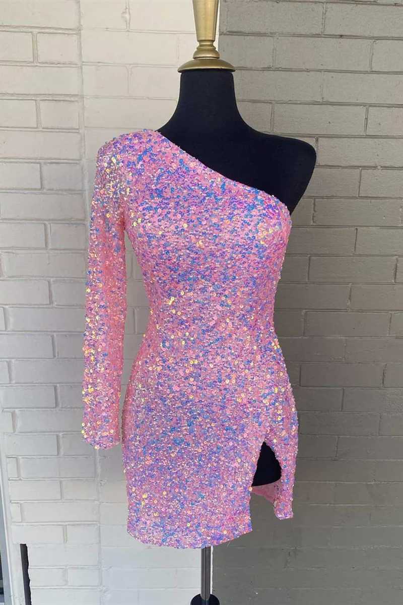 Langärmliges Pailletten-Heimkehrkleid in Pink SYH18 