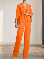 Vestido de gasa para madre de la novia, con escote en V y largo hasta el suelo, de mono/pantalón separado