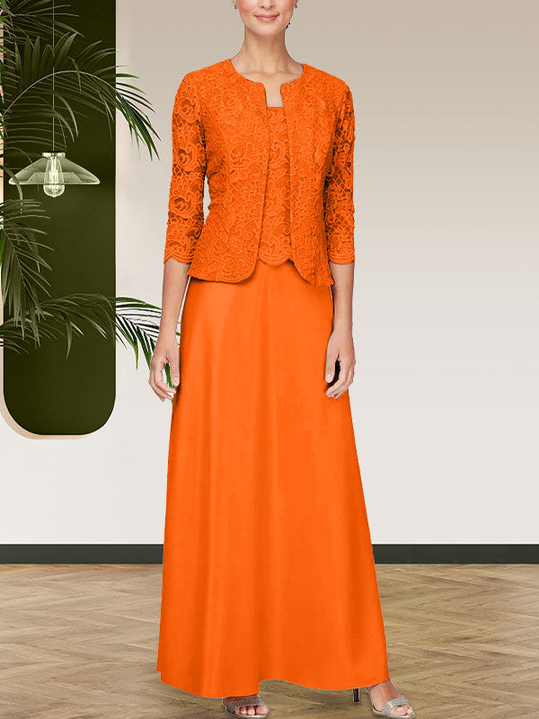 Jackenkleid aus Glitzerspitze und Satinrock mit offener Jacke