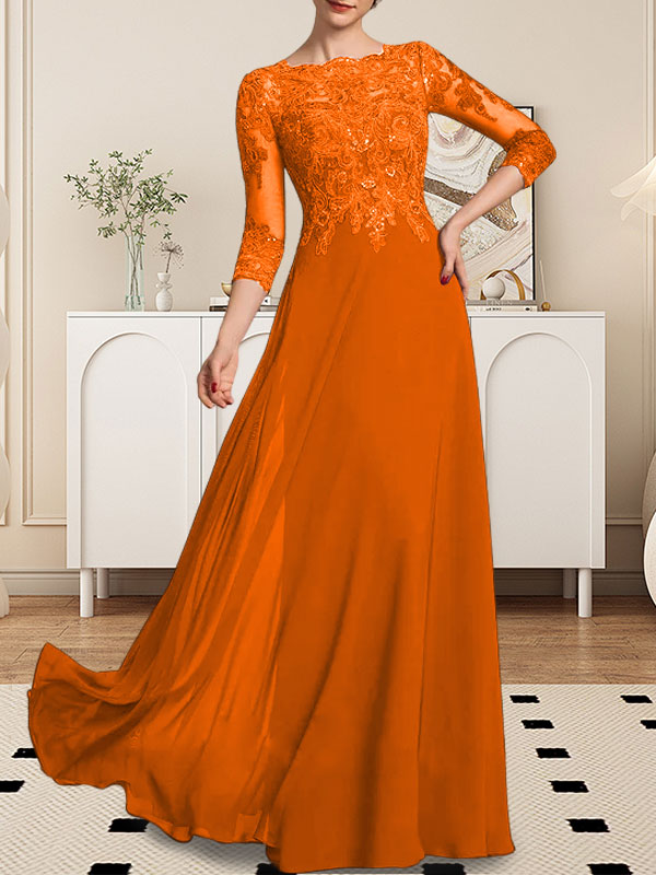Vestido de gasa con encaje y lentejuelas para madre de la novia, corte A, largo hasta el suelo