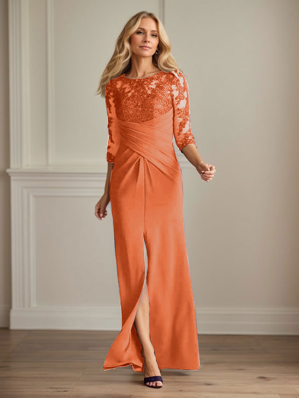 Vestido para madre de la novia de crepé elástico con encaje color ciruela