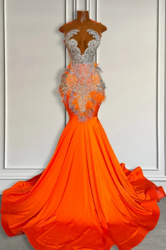 Sexy ärmelloses Meerjungfrau-Ballkleid aus Satin mit Rundhalsausschnitt und Schleppe