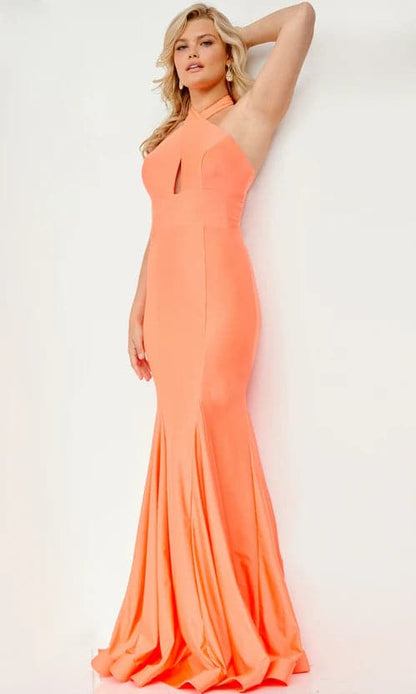 Oranges Ballkleid mit hohem Kragen SYP74