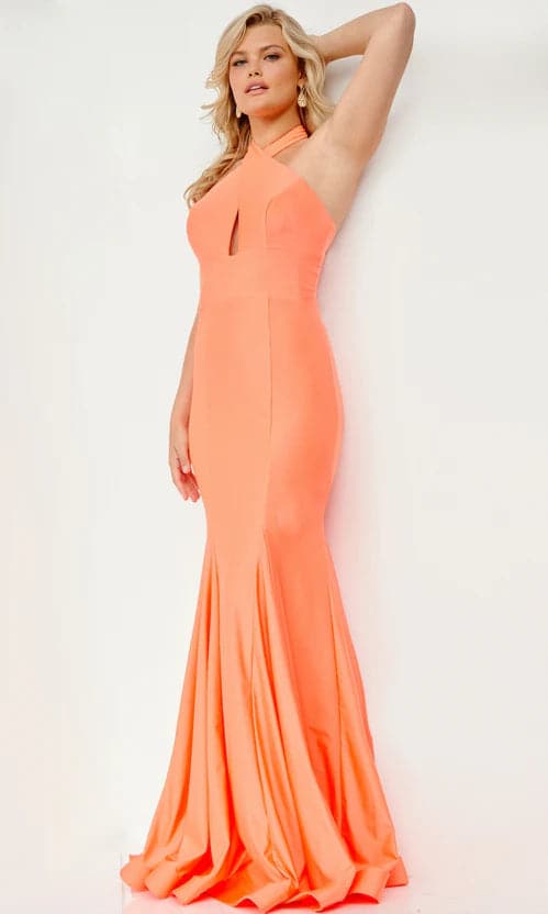 Oranges Ballkleid mit hohem Kragen SYP74