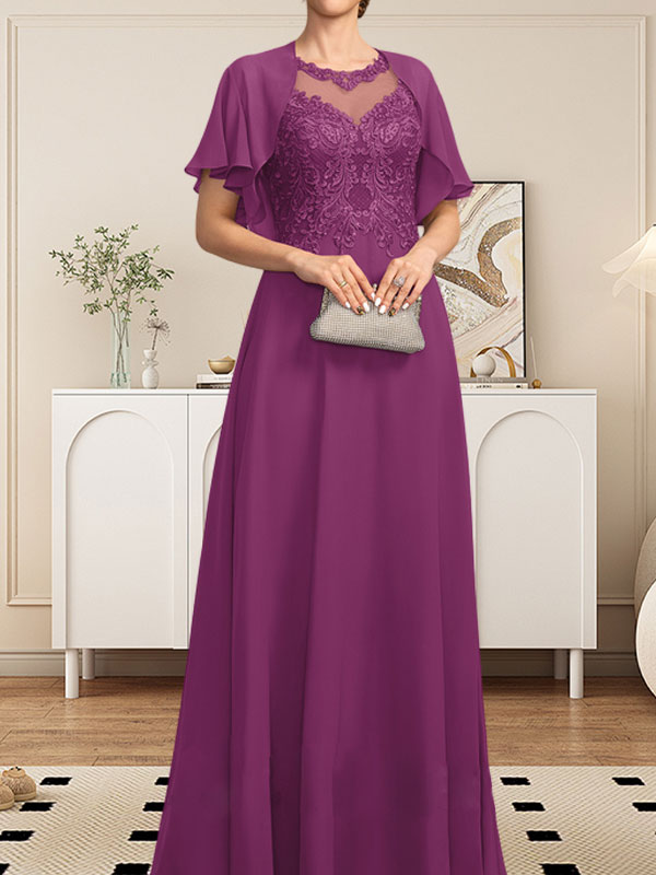 Vestido de gasa con encaje y lentejuelas para madre de la novia, corte A, escote ilusión, largo hasta el suelo