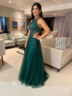 Grünes A-Linien-Abendkleid aus Tüll, grünes Ballkleid Y5650