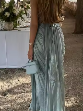 Vestido de noche plisado de tul azul con tirantes finos, elegante vestido de fiesta Y8195