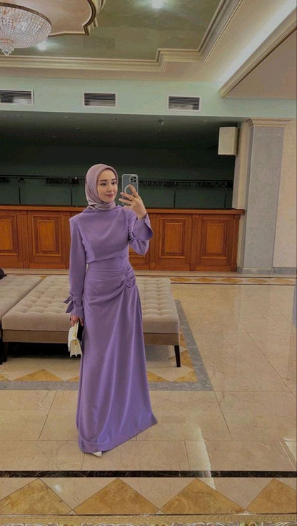 Modest Purple Prom Dress with Long Sleeves Trendy Purple Evening Dress Y4857