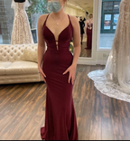 Vestido de noche de sirena burdeos de moda, vestido formal burdeos Y6429