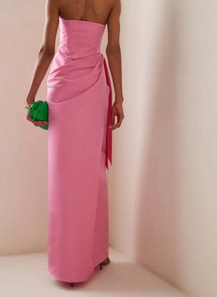 Elegante vestido de fiesta rosa sin tirantes, largo hasta el suelo, vestido de noche Y8406
