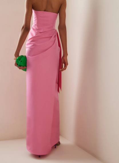 Elegante vestido de fiesta rosa sin tirantes, largo hasta el suelo, vestido de noche Y8406