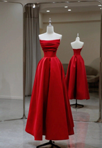 Stilvolles, flaches Hals-Satin-Rückenfrei-Plissee-Bodenlang-A-Linie-Abendkleid-Ballkleid Y6815