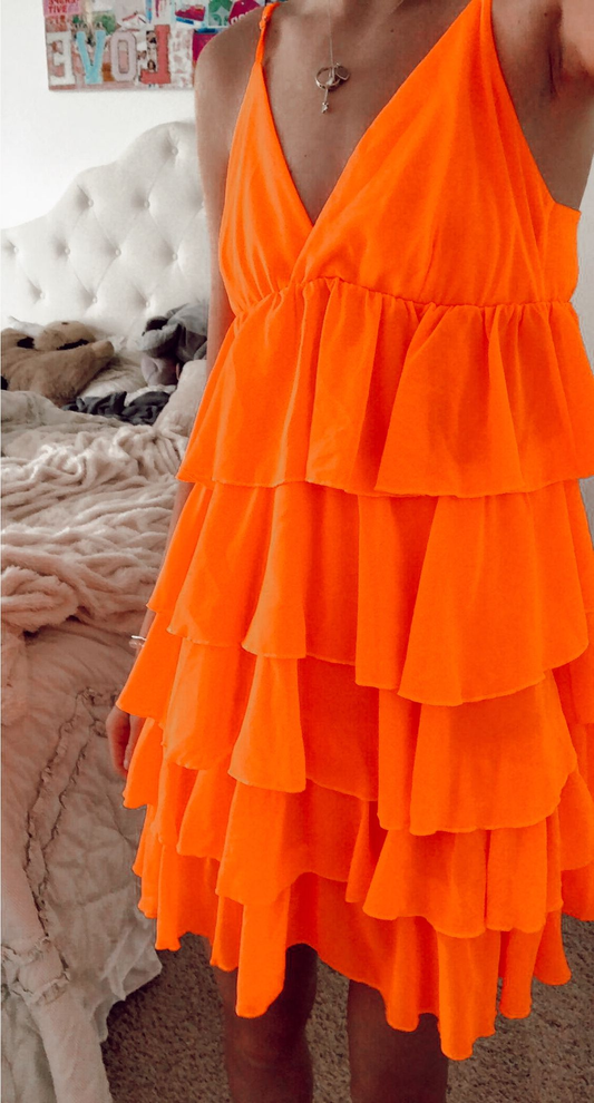 A-Linie V-Ausschnitt Orange Homecoming Kleid, Orange Partykleid Y2275