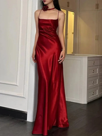 Elegante vestido de fiesta largo con tirantes finos color burdeos, vestido de noche sin espalda Y7748