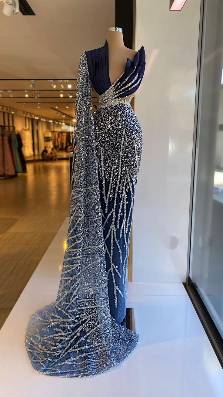 Marineblau One-Shoulder-Abendkleider mit V-Ausschnitt Abendkleider nach Maß Pailletten funkelnde formale Partykleider Y4936