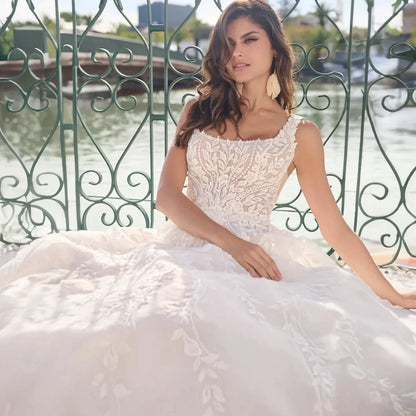 Elegant Square Neck Wedding Dress Open Back Sleeveless A-line Beading Exquisite Bridal Gowns Custom Made robe de mariée-payinti
