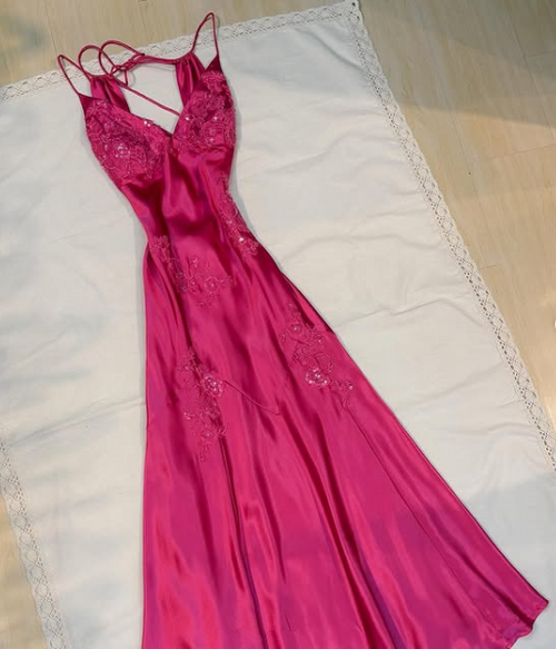 Charmantes Hot Pink Langes Abendkleid Perlenbesetztes Ballkleid Partykleid Y7526