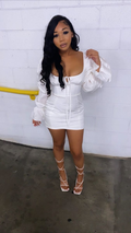 Vestido mini de color liso con mangas abullonadas, vestido blanco de fiesta Y2225