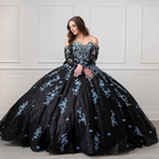 Vestido de quinceañera único en negro y azul claro, vestido de princesa, vestido de fiesta para dulces 16, Y4319