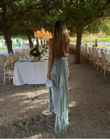Vestido de noche plisado de tul azul con tirantes finos, elegante vestido de fiesta Y8195