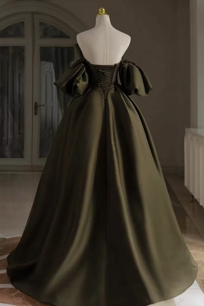 Satin Brautkleid,Einzigartiges Hochzeitskleid,Armeegrünes Brautkleid Y6813
