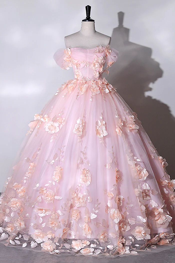 Rosa Blumen Liebsten Ballkleid Abendkleider, Rosa Lange Sweet 16 Kleider Y6951