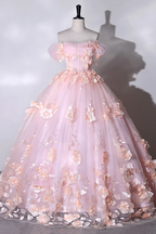 Rosa Blumen Liebsten Ballkleid Abendkleider, Rosa Lange Sweet 16 Kleider Y6951
