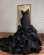 Damen Meerjungfrau Brautkleid Gothic Organza Korsett Kaskadierende Rüschen Rücken Schleppe Brautkleid Y988