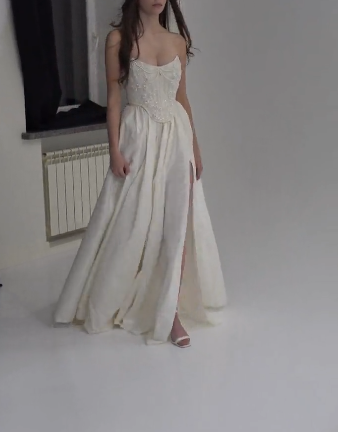 Vestido de noche elegante de satén sin tirantes con cuentas y corte en A, vestido de fiesta Y8314