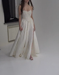 Vestido de noche elegante de satén sin tirantes con cuentas y corte en A, vestido de fiesta Y8314