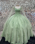 Salbeigrüne Quinceanera-Kleider, Spitzen-Bonbon-16-Kleider mit Applikationen, Salbeigrünes Ballkleid Y2263