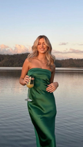 Damen Grünes trägerloses Kleid Party Abendkleid Y5177