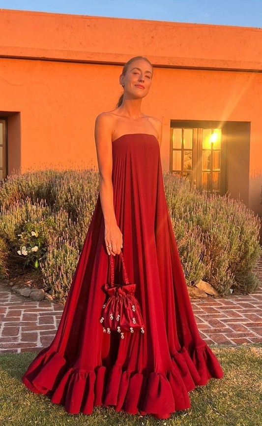 Hermoso vestido de fiesta de noche burdeos sin tirantes, corte A, vestido formal de graduación Y8468