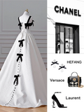 Elegantes weißes Satin A-Linie langes Ballkleid Abendkleid, formelles Hochzeitskleid Y8611