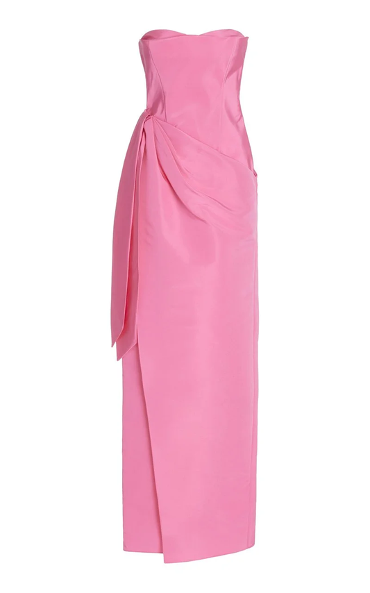 Elegante vestido de fiesta rosa sin tirantes, largo hasta el suelo, vestido de noche Y8406