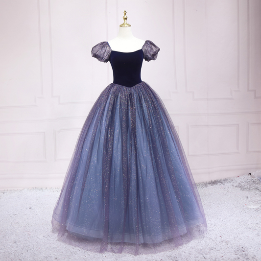 Sternenhimmelblaues Prinzessinnen-Abendkleid A-Linie Abendkleid s03