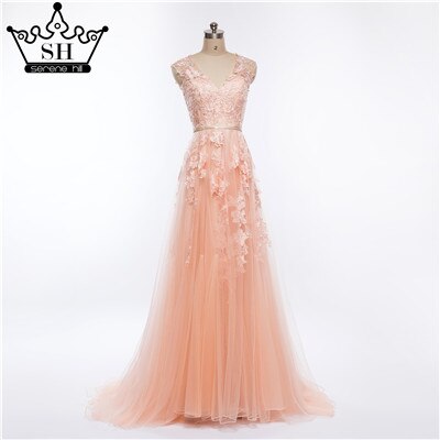 Party Formales Abendkleid Ärmellos Applikationen Tüll V-Ausschnitt Abendkleid Lang 2025 HA2086 