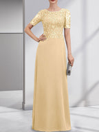 Vestido de gasa con encaje y lentejuelas para madre de la novia, corte A, largo hasta el suelo
