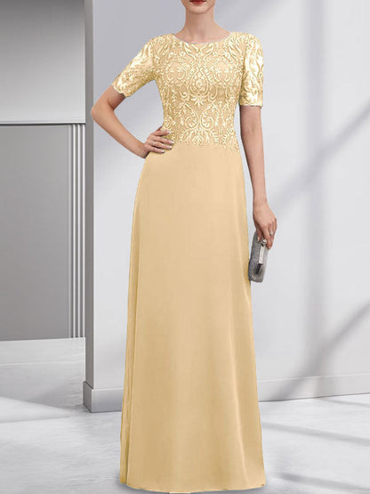 Vestido de gasa con encaje y lentejuelas para madre de la novia, corte A, largo hasta el suelo