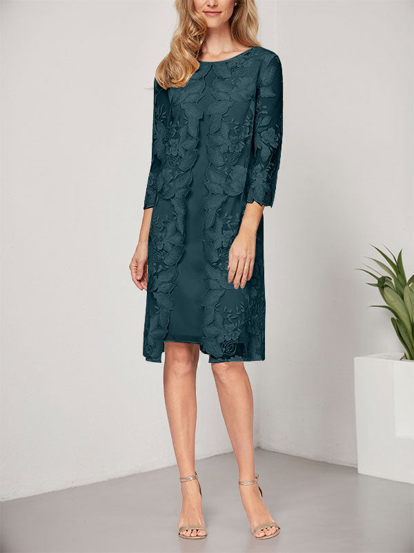 Vestido de gasa con encaje y corte en A hasta la rodilla para madre de la novia con chaqueta